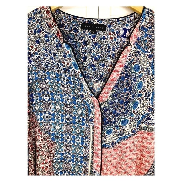 SANCTUARY BLOUSE, BOHO RED/WHITE/ BLUE SANCTUARY BLOUSE 0765 - Picture 2 of 4